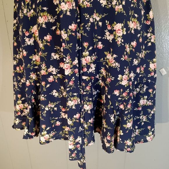 Trixxi Dark Y2K Floral Ditzy Print Flutter Sleeve Surplice Flared Dress XL - Picture 5 of 6